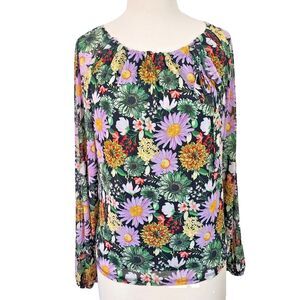 Madison Michelle Blouse Women's Medium Black Floral Mesh Long Sleeve Shirt Top